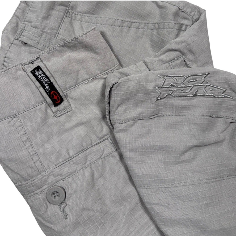 Y2K No Fear Cargo Shorts Men 32 Grey Ripstop Embroider Skate Street Retro 2000s